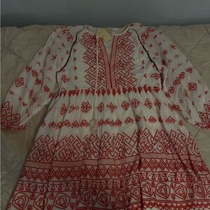 Maje Red and White Embroidered Dress